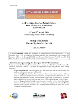 3Rd George Doriot Conference HEC Paris – EM Normandie & ADVANCIA