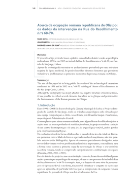 Acerca Da Ocupação Romana Republicana De Olisipo: Os Dados Da Intervenção Na Rua Do Recolhimento N.ºs 68-70