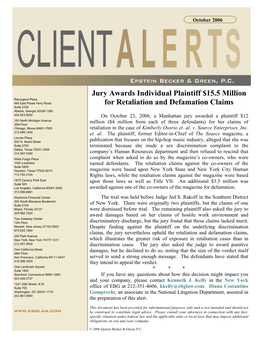 Jury Awards Individual Plaintiff $15.5 Million for Retaliation And