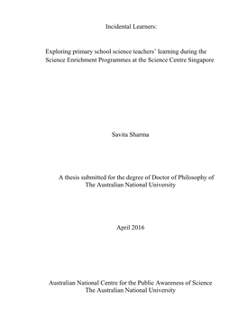 Incidental Learners: Exploring Primary School Science Teachers' Learning