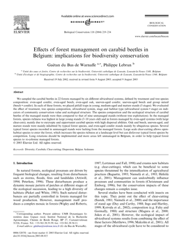 Effects of Forest Management on Carabid Beetles in Belgium: Implications for Biodiversity Conservation