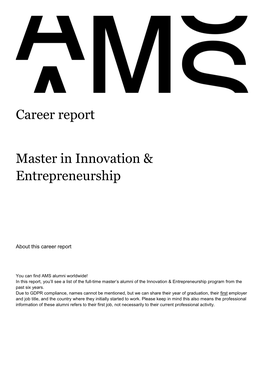 Career Report Master in Innovation & Entrepreneurship