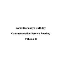 Lahiri Mahasaya Birthday Commemorative Service Reading