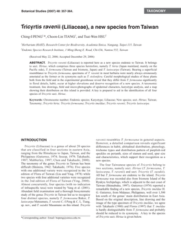 Tricyrtis Ravenii (Liliaceae), a New Species from Taiwan