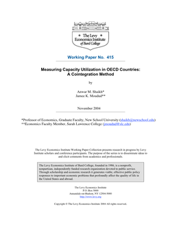 Measuring Capacity Utilization in OECD Countries: a Cointegration Method