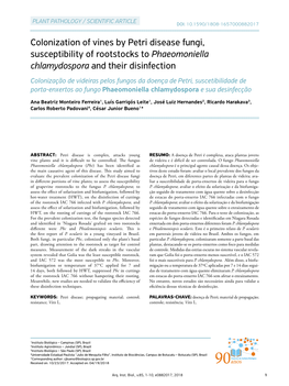 Colonization of Vines by Petri Disease Fungi, Susceptibility of Rootstocks To