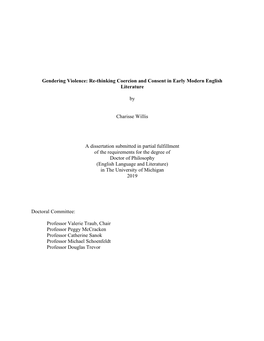 Gendering Violence: Re-Thinking Coercion and Consent in Early Modern English Literature