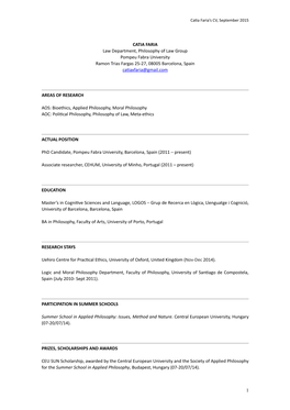 CATIA FARIA Law Department, Philosophy of Law Group Pompeu Fabra University Ramon Trias Fargas 25-27, 08005 Barcelona, Spain Ca�Axfaria@Gmail.Com