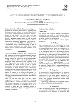 A Study on Consumer Behaviour on Mahindra Two Wheelers in Chennai