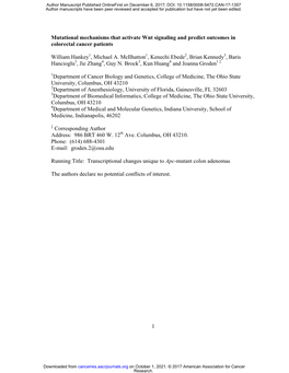 Mutational Mechanisms That Activate Wnt Signaling and Predict Outcomes in Colorectal Cancer Patients