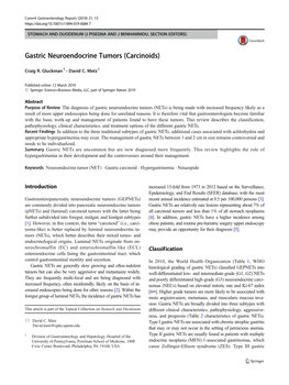 Gastric Neuroendocrine Tumors (Carcinoids)