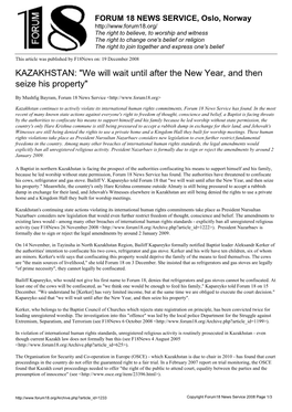 KAZAKHSTAN: "We Will Wait Until After the New Year, and Then Seize His Property"