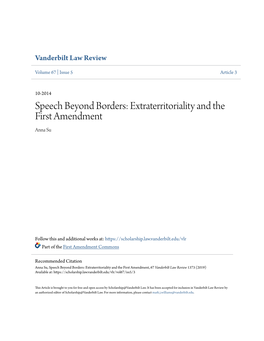 Speech Beyond Borders: Extraterritoriality and the First Amendment Anna Su