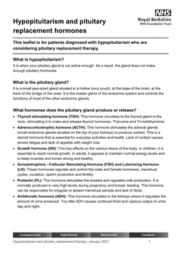 Hypopituitarism and Pituitary Replacement Hormones