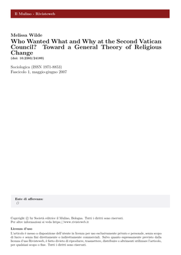 Who Wanted What and Why at the Second Vatican Council? Toward a General Theory of Religious Change (Doi: 10.2383/24189)