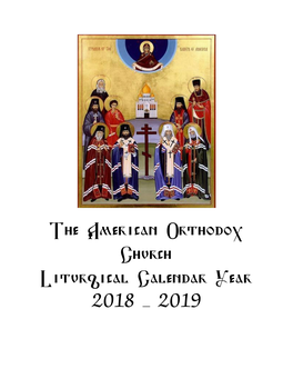 The American Orthodox Church Liturgical Calendar Year 2018 - 2019 August