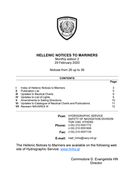 HELLENIC NOTICES to MARINERS Monthly Edition 2 29 February 2020