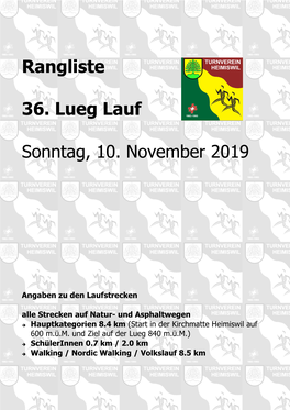 Rangliste 36. Lueg Lauf Sonntag, 10. November 2019