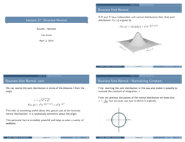 Lecture 17: Bivariate Normal Distribution F (X, Y) Is Given By