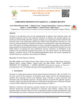 Science CHROMITE DEPOSITS of PAKISTAN: a SHORT REVIEW