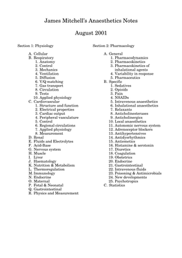 James Mitchell's Anaesthetics Notes