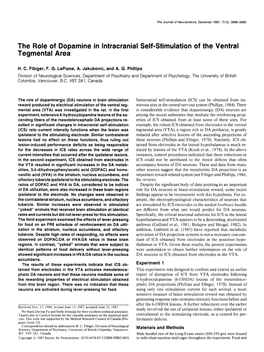 The Role of Dopamine in Intracranial Self-Stimulation of the Ventral Tegmental Area