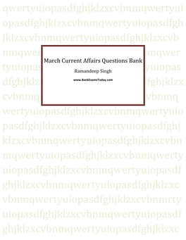 March Current Affairs Questions Bank