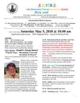 S.F.V.B.S. San Fernando Valley Bromeliad Society May 2018 P.O