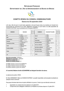 Compte-Rendu Du 30 Septembre 2019