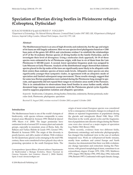 Speciation of Iberian Diving Beetles in Pleistocene Refugia (Coleoptera