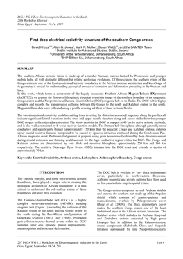 First Deep Electrical Resistivity Structure of the Southern Congo Craton