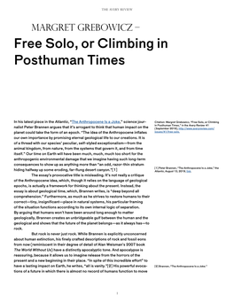 Free Solo, Or Climbing in Posthuman Times