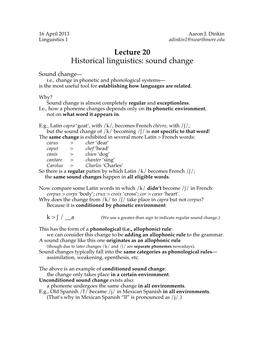 Lecture 20 Historical Linguistics: Sound Change