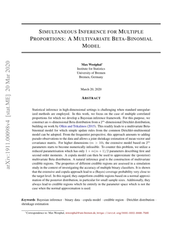 A Multivariate Beta-Binomial Model Which Allows to Conduct Bayesian Inference Regarding Θ Or Transformations Thereof