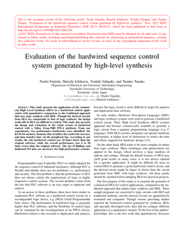 Evaluation of the Hardwired Sequence Control System Generated by High-Level Synthesis,” Proc