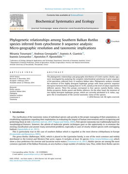 Phylogenetic Relationships Among Southern Balkan Rutilus Species Inferred from Cytochrome B Sequence Analysis: Micro-Geographic Resolution and Taxonomic Implications