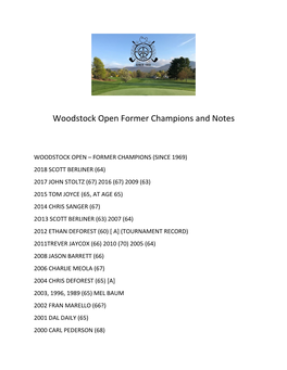 Woodstock Open Former Champions and Notes