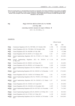 No 765/2006 of 18 May 2006 Concerning Restrictive Measures in Respect of Belarus ◄ (OJ L 134, 20.5.2006, P