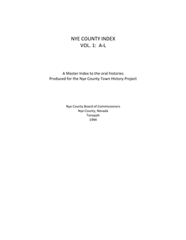 Nye County Index Vol. 1: A-L