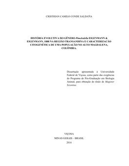 HISTÓRIA EVOLUTIVA DO GÊNERO Pimelodella EIGENMANN & EIGENMANN, 1888 NA REGIÃO TRANSANDINA E CARACTERIZACÃO CITOGENÉTICA DE UMA POPULAÇÃO NO ALTO MAGDALENA, COLÔMBIA