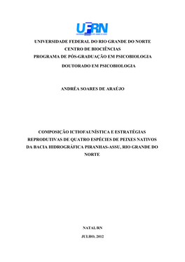 Universidade Federal Do Rio Grande Do Norte Centro De Biociências Programa De Pós-Graduação Em Psicobiologia Doutorado Em Ps