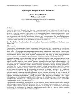 Hydrological Analysis of Murat River Basin