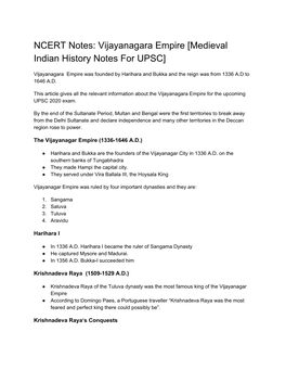 Vijayanagara Empire [Medieval Indian History Notes for UPSC]