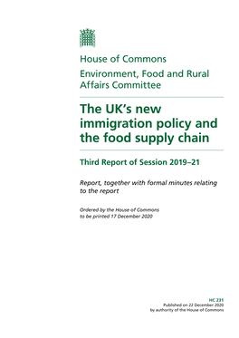 The UK's New Immigration Policy and the Food Supply Chain