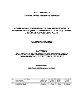 Analisi Dello Stato Attuale Del Servizio Idrico Integrato E Delle Strutture Disponibili