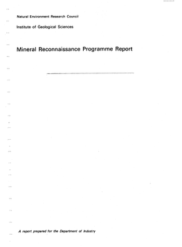 Mineral Reconnaissance Programme Report