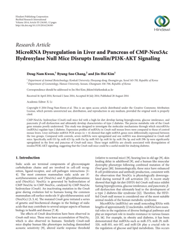 Microrna Dysregulation in Liver and Pancreas of CMP-Neu5ac Hydroxylase Null Mice Disrupts Insulin/PI3K-AKT Signaling