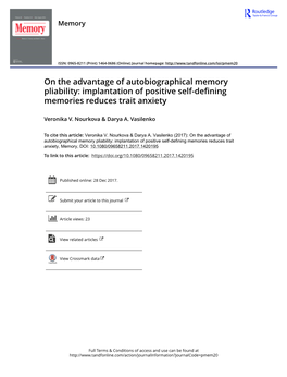 Implantation of Positive Self-Defining Memories Reduces Trait Anxiety