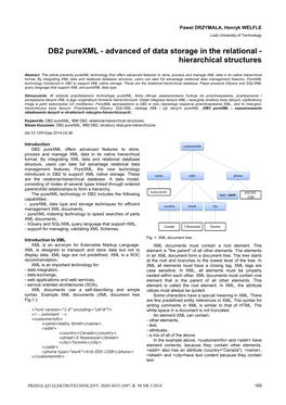 DB2 Purexml - Advanced of Data Storage in the Relational - Hierarchical Structures