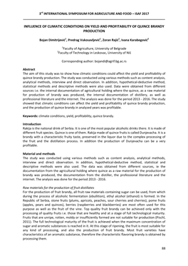 Influence of Climatic Conditions on Yield and Profitability of Quince Brandy Production